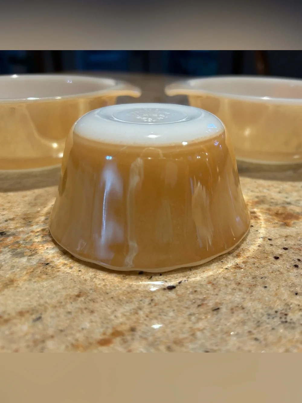 Fire King #472 Peach Lustre Set of 2 12oz Round Casserole + (1) 6oz Custard Cup